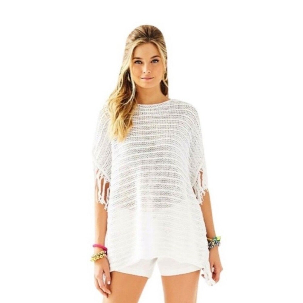 NEW Lilly Pulitzer  White Oceania Knit Coverup/Sweater Knit  S/M White Fringes